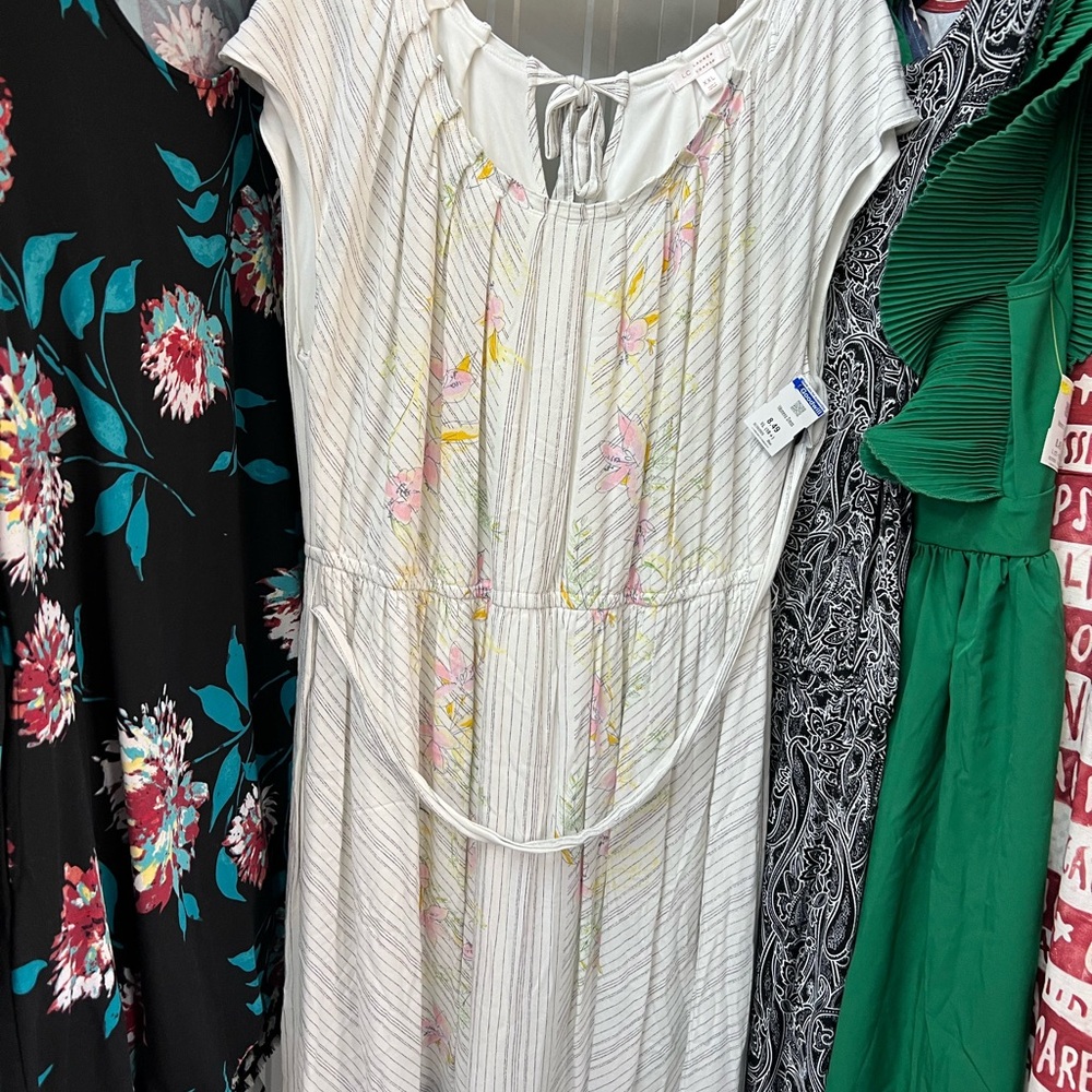 LC Lauren Conrad Cream Floral Stripe Dress